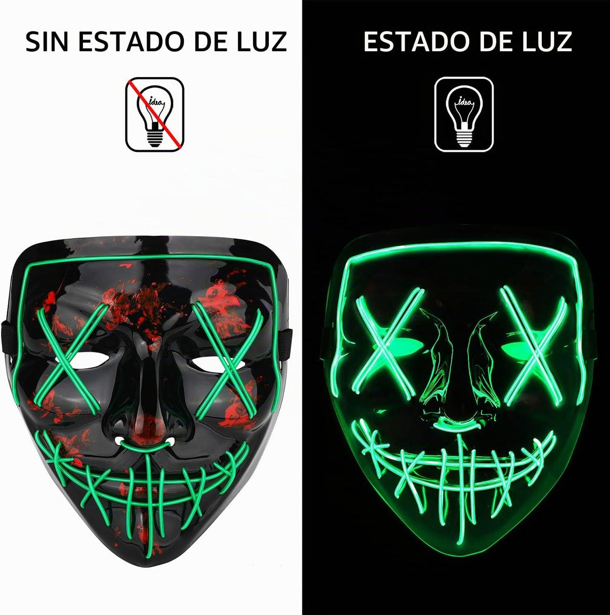 Poptrend Máscara de Halloween Máscaras LED que se Iluminan para Fes...
