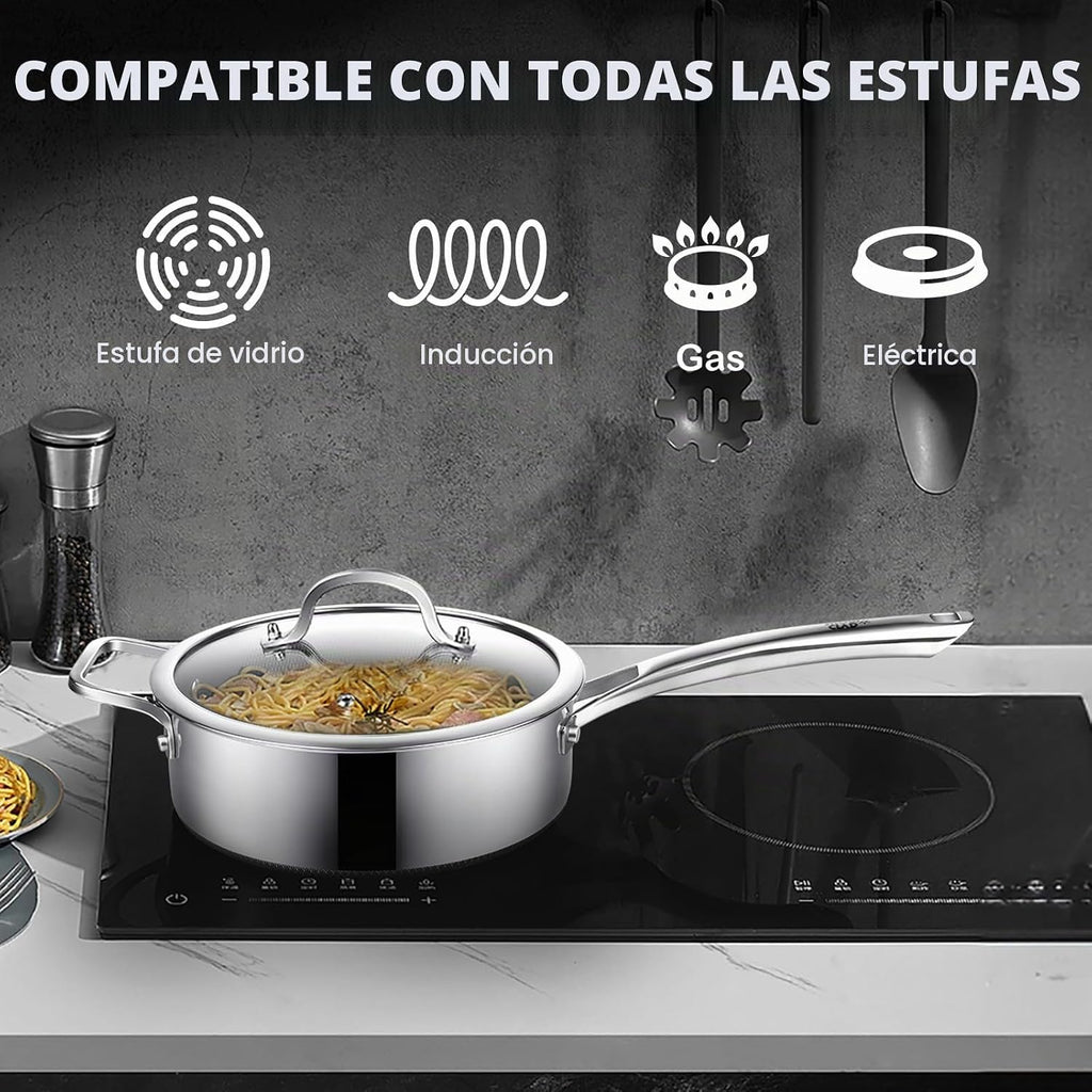 Juego de sartenes antiadherentes con tapa, sartén híbrida antiadher...