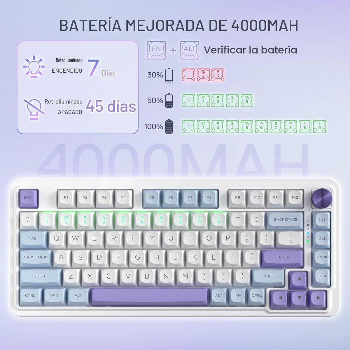Redragon K673 MAX 75% teclado para juegos RGB inalámbrico con junta...