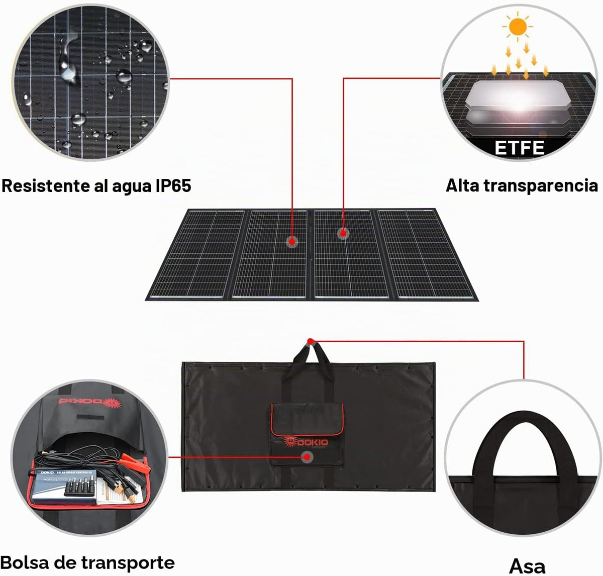 DOKIO Kit plegable portátil del panel solar 300W, 36V para los sist...