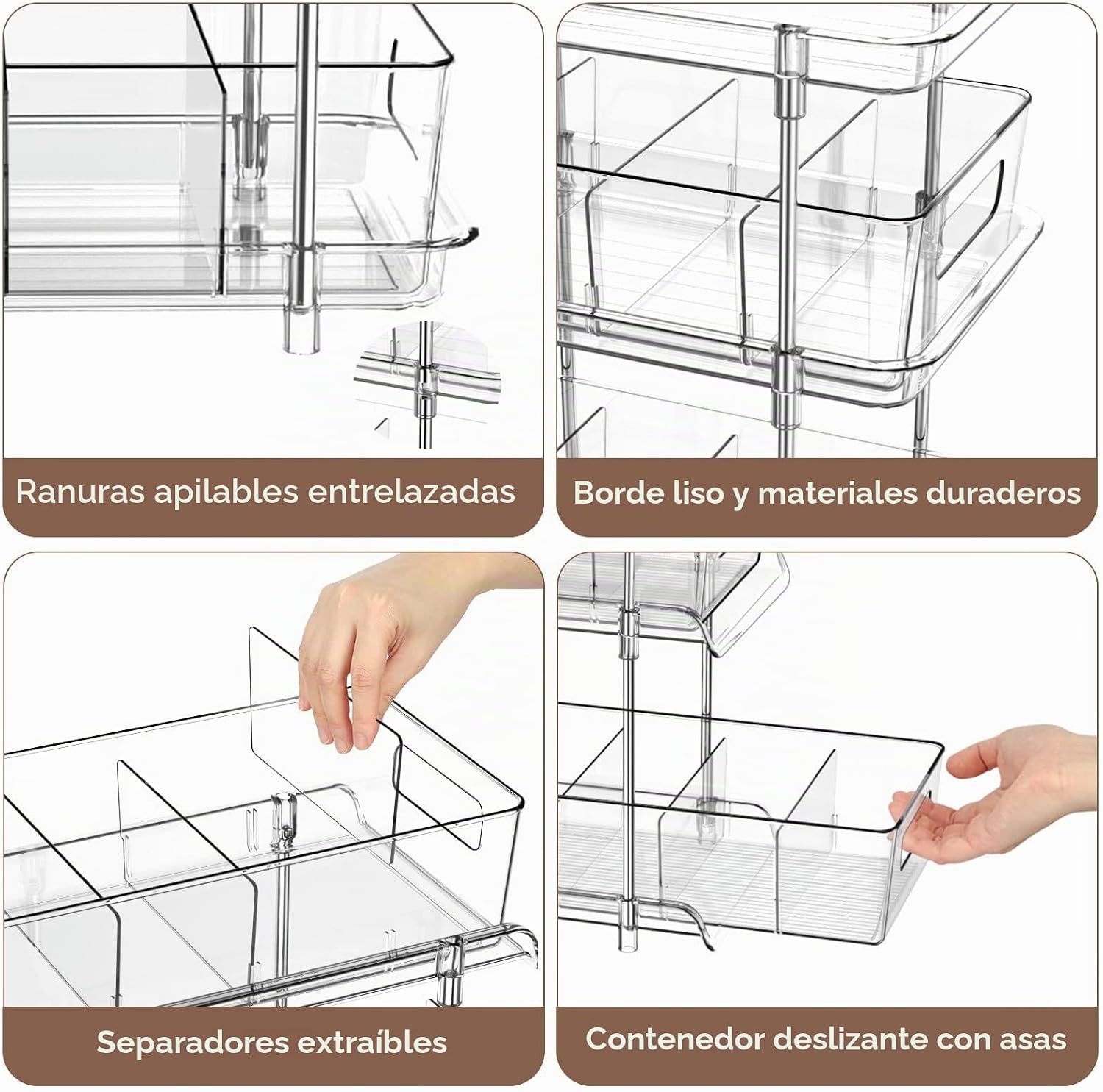 Juego de 2 organizadores de baño transparentes de 3 niveles con div...
