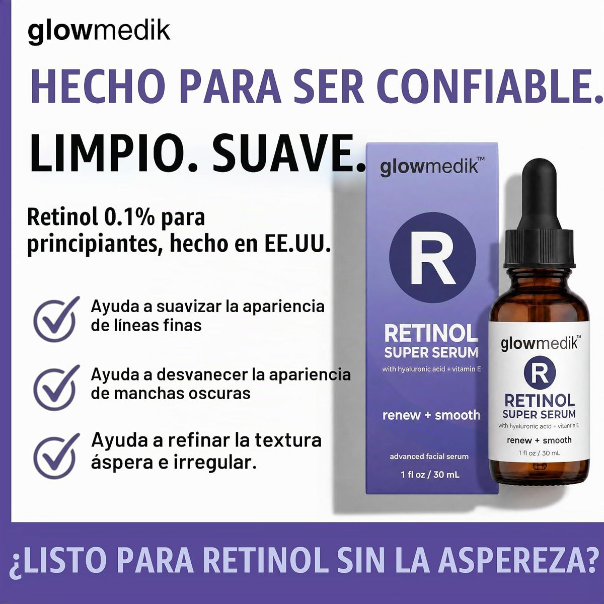 Glowmedik Suero potenciador de retinol para cara con ácido hialurón...