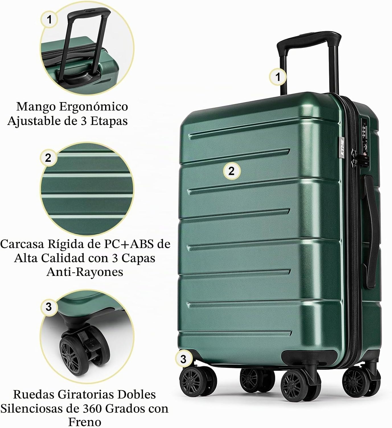 KYME Equipaje de mano de 22 x 14 x 9 aprobado por aerolíneas, malet...