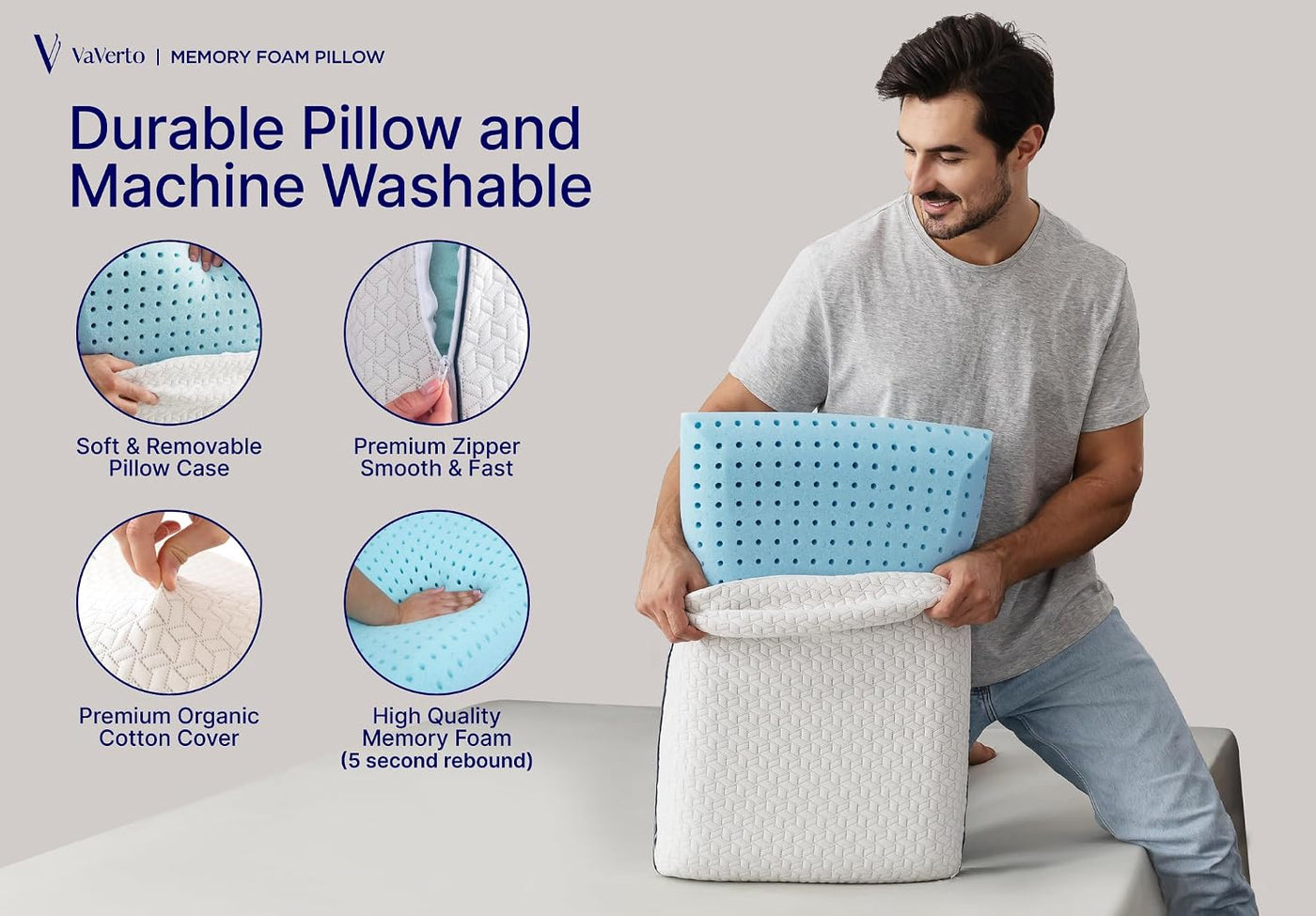 Vaverto Almohadas de espuma viscoelástica Queen - Almohada firme -...