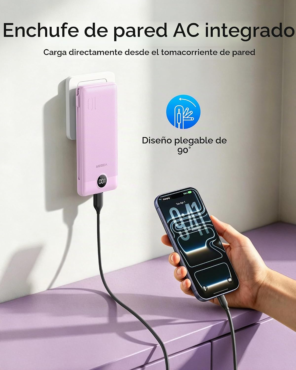 VEGER Cargador portátil para iPhone, Power Bank con cables integrad...