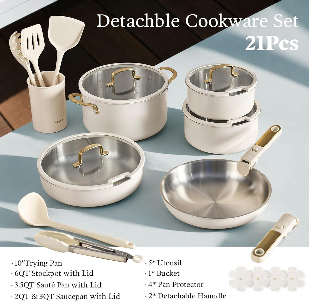 CAROTE Juego de 21 utensilios de cocina de acero inoxidable, juego...