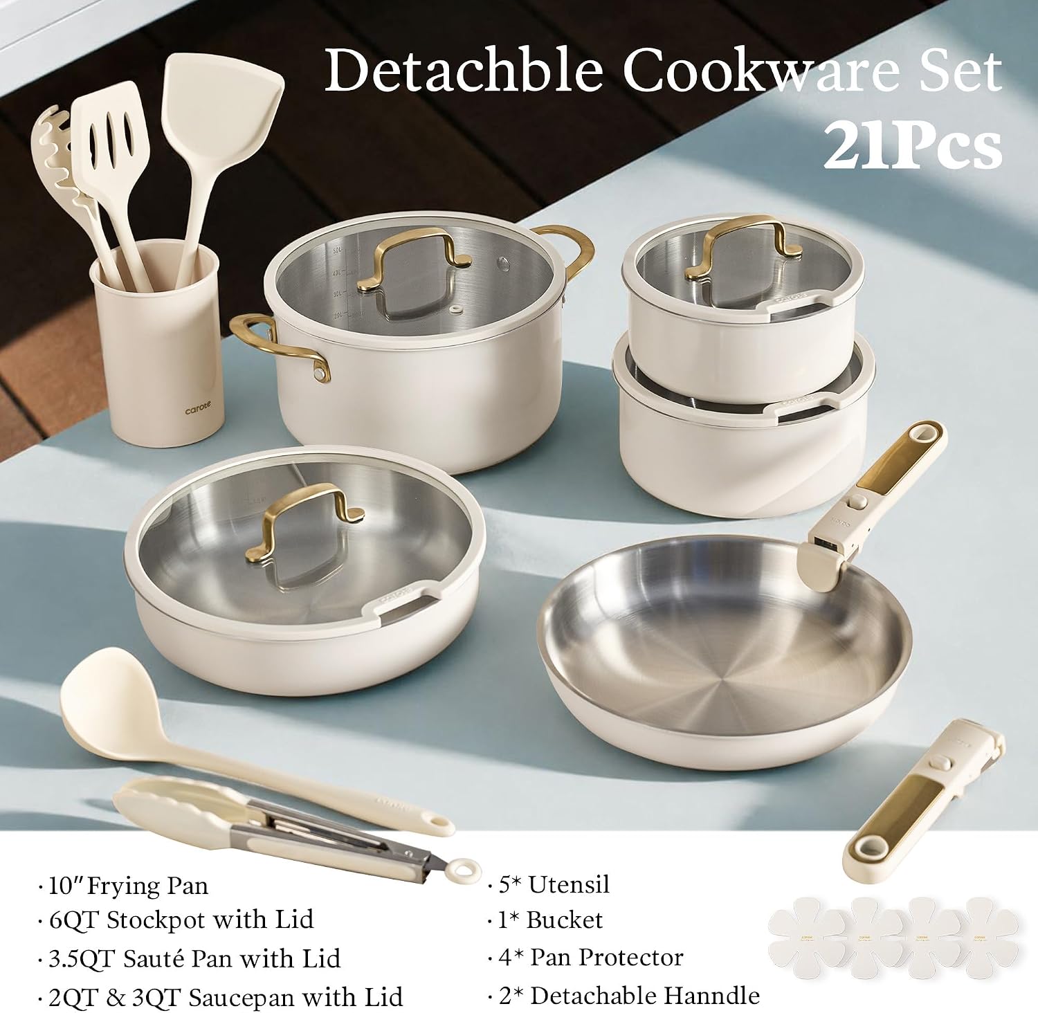 CAROTE Juego de 21 utensilios de cocina de acero inoxidable, juego...
