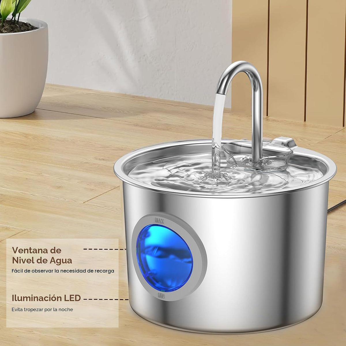 Fuente de agua para gatos de acero inoxidable 304 avanzado 2.2L\/74...