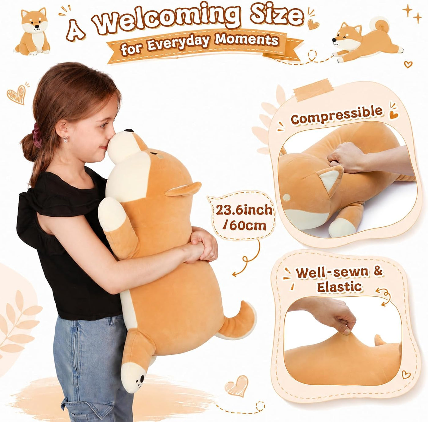 MorisMos Lindo animal de peluche Shiba Inu de 23.6 pulgadas, almoha...