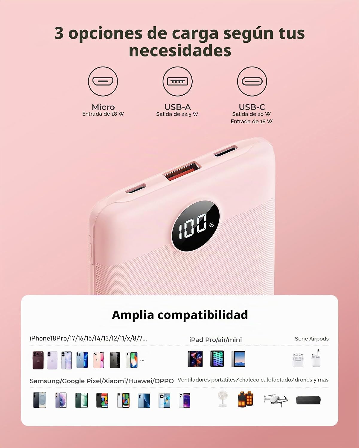 Cargador portátil 10000mAh, banco de energía ultra delgado de carga...