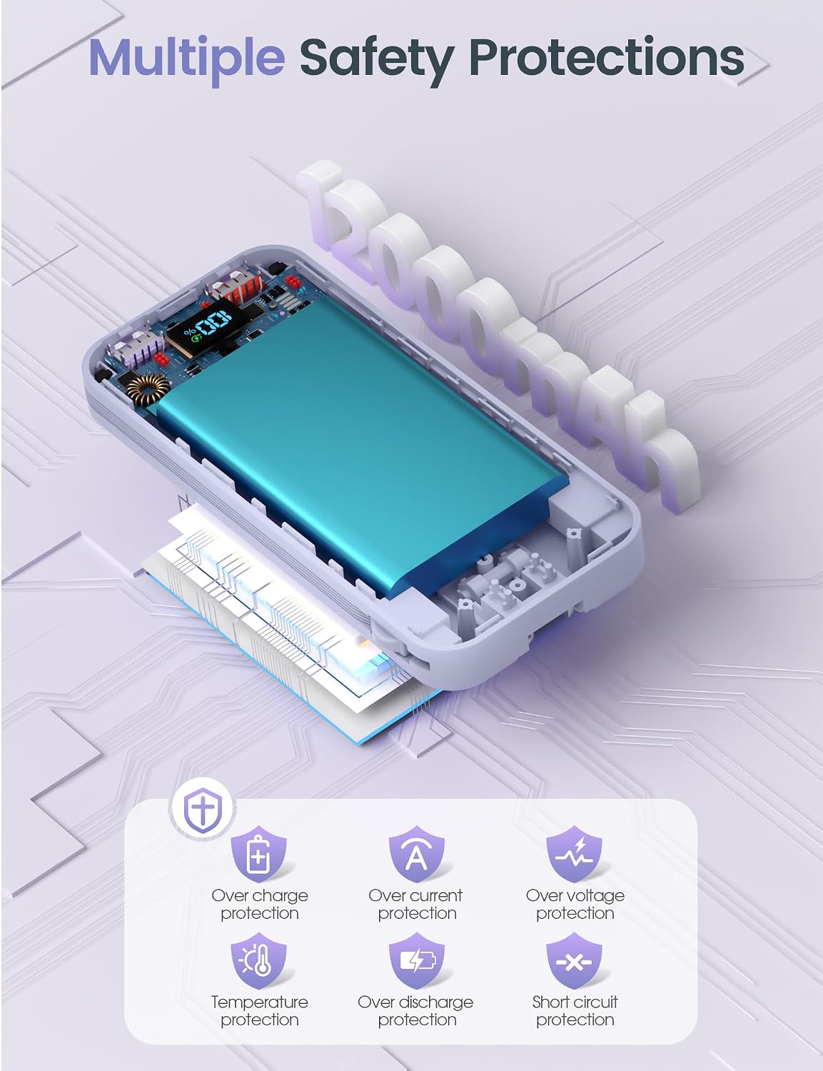 aonidi - Cargador portátil de 12000 mAh con cables integrados y enc...