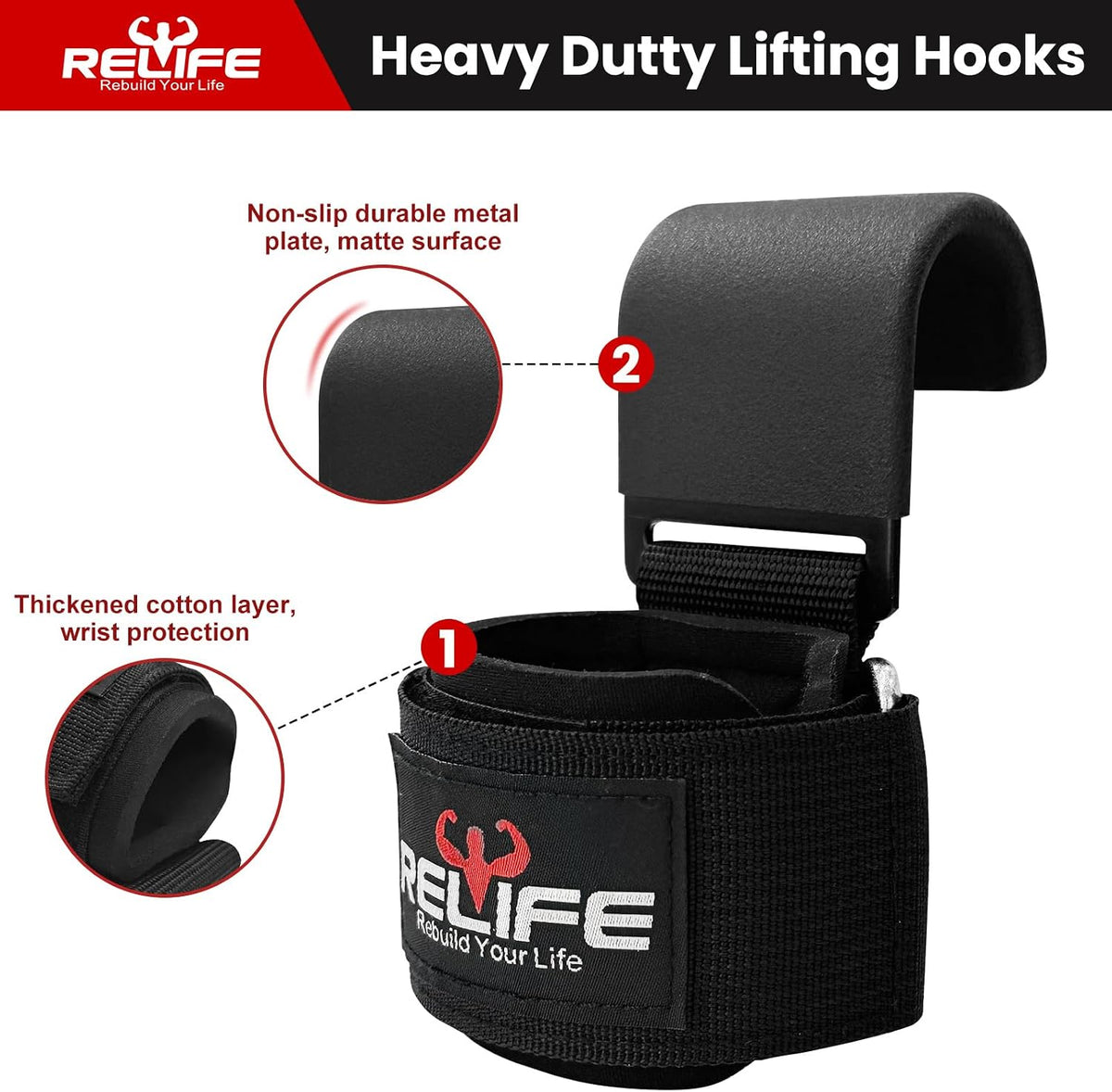 RELIFE REBUILD YOUR LIFE Ganchos de levantamiento para hombres y mu...