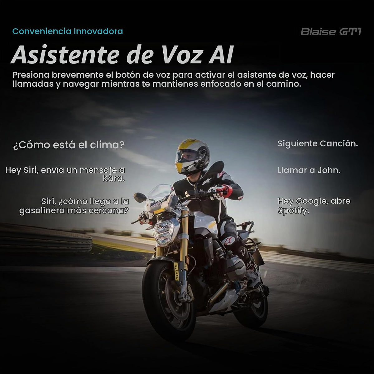 Logto Blaise GT1 - Casco de motocicleta mejorado con auriculares Bl...