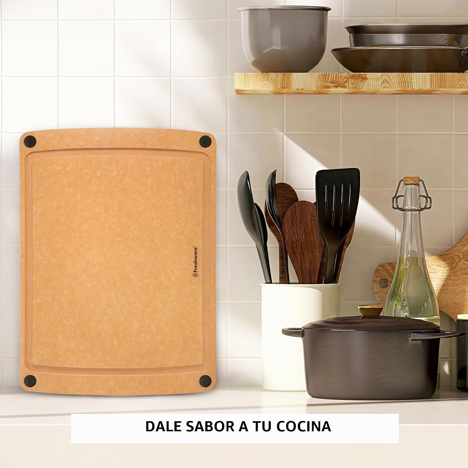 Tabla de cortar para cocina, tabla de cortar de madera con ranuras...