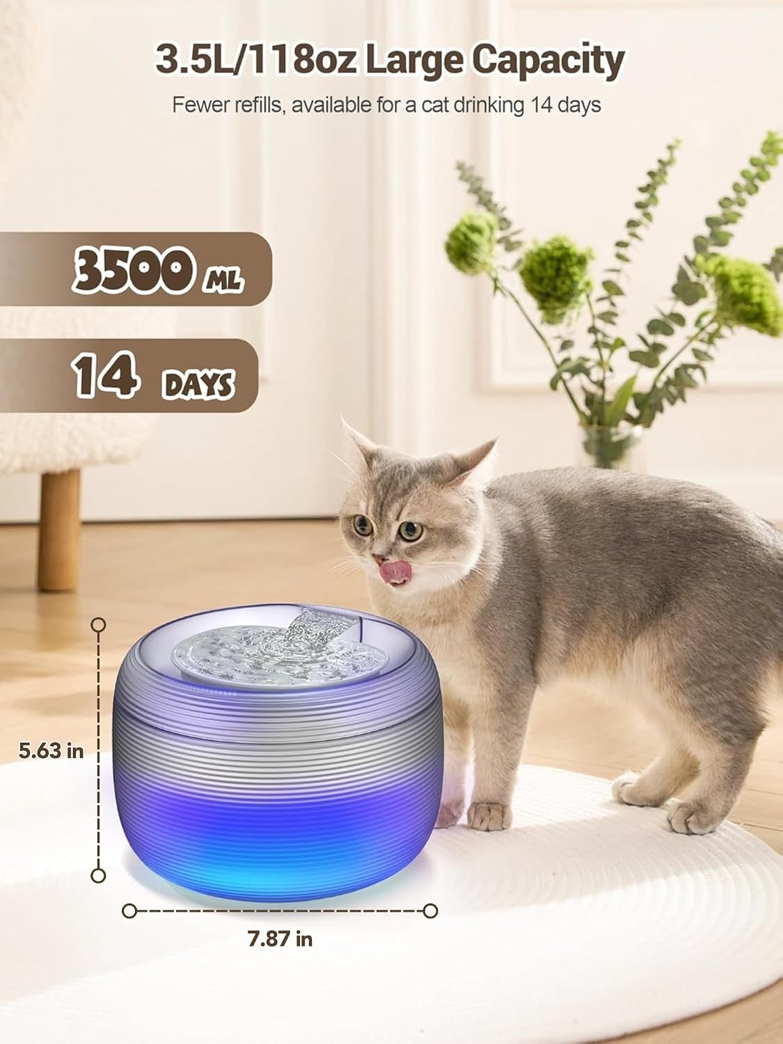 SIBAYS Fuente de agua para gatos de 3.5 L, fuentes de gran capacida...