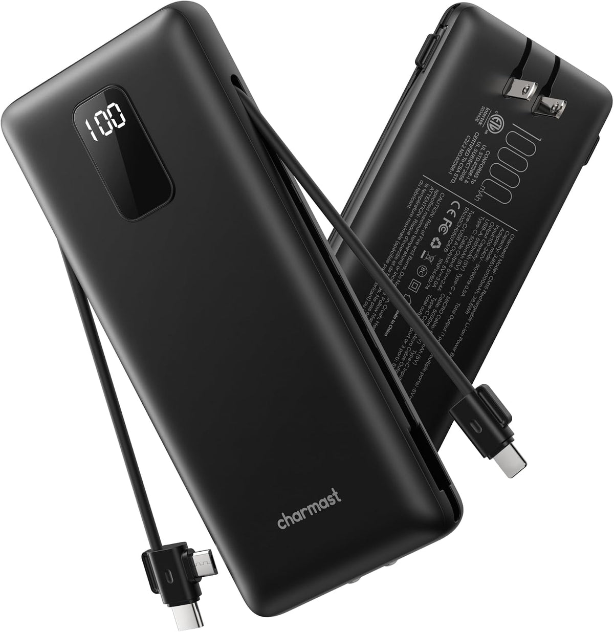Cargador portátil charmast de 10000 mAh con cables integrados y enc...