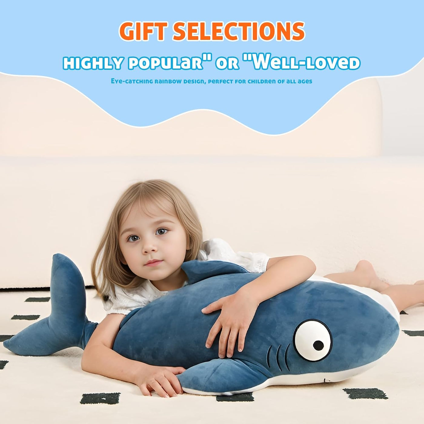 Peluche de tiburones gigantes azules de 32 pulgadas, animales de pe...