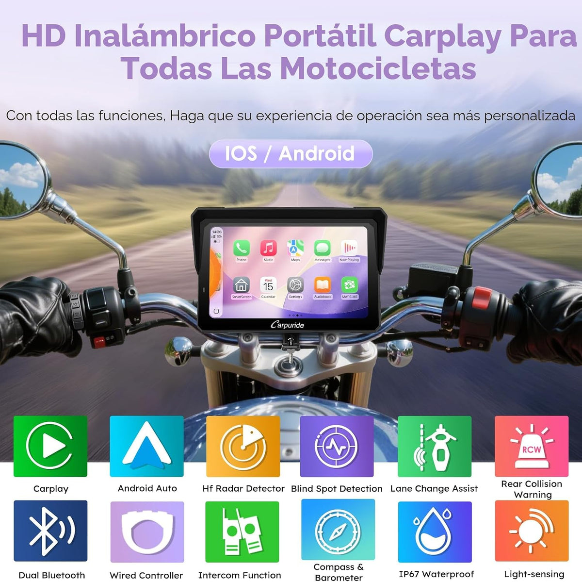 Carpuride W702RS PRO 7" motocicleta inalámbrica CarPlay Android Aut...