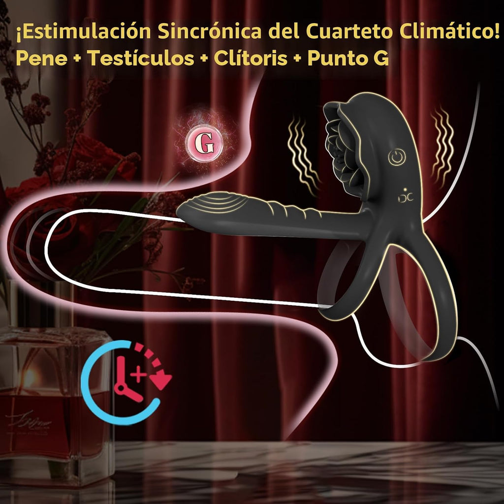 MOVGANI - Extensor de pene rosa 4 en 1 con vibrador de clítoris de...