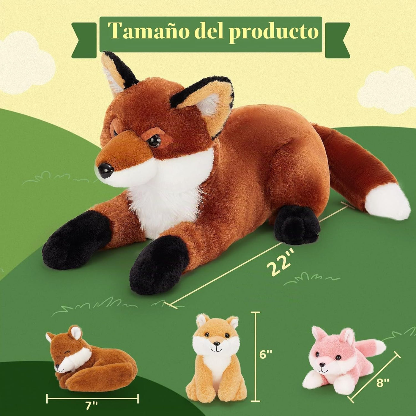 BENINY Juego de 4 animales de peluche de zorro, 22 pulgadas mamá zo...
