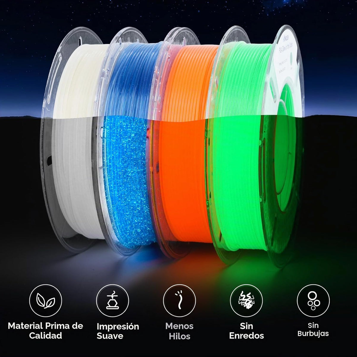 AMOLEN - Paquete de filamentos para impresora 3D PLA que brillan en...