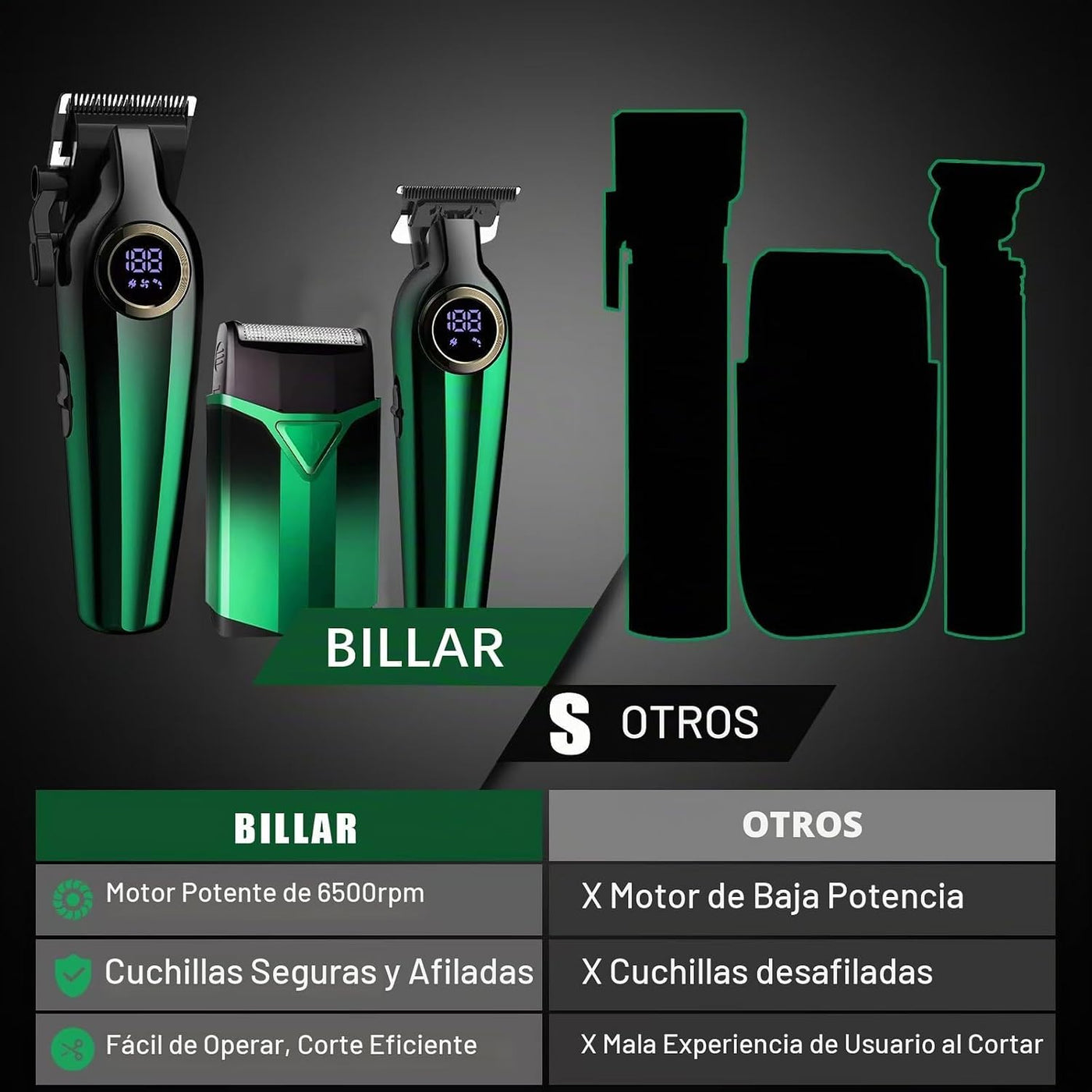 BILLAR® Cortapelos para hombres con recortador de barba, juego de c...