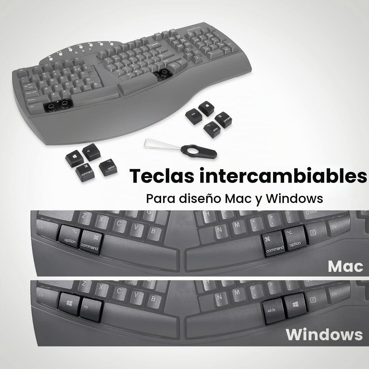 Perixx Periboard-612B - Teclado Inalámbrico Ergonómico Split con Mo...
