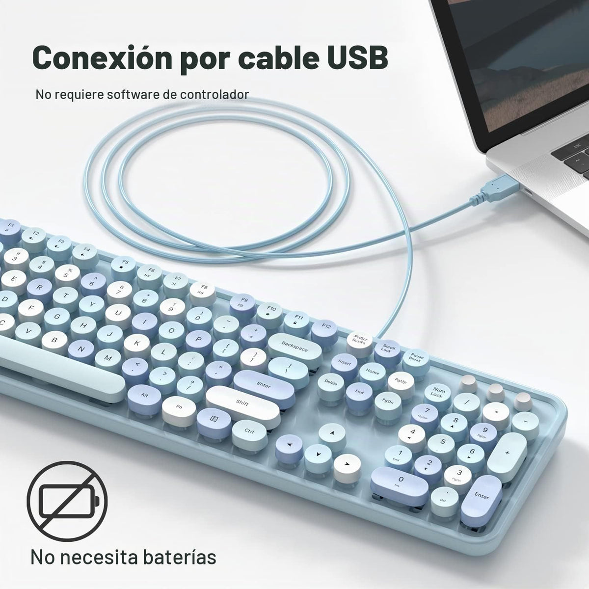 MOWUX Teclado de computadora con cable, teclado retro redondo con c...