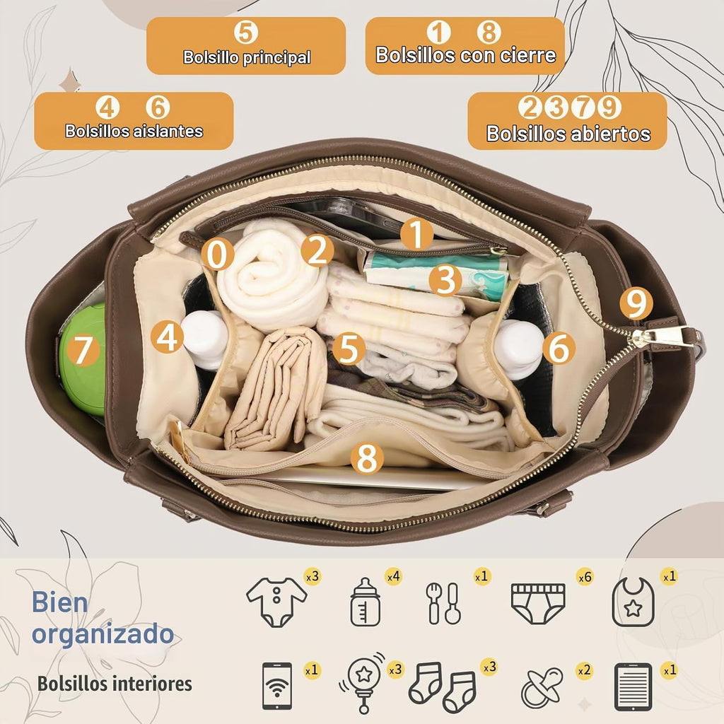 Miss Fong Bolso de pañales de cuero con diseño a cuadros, mochila d...