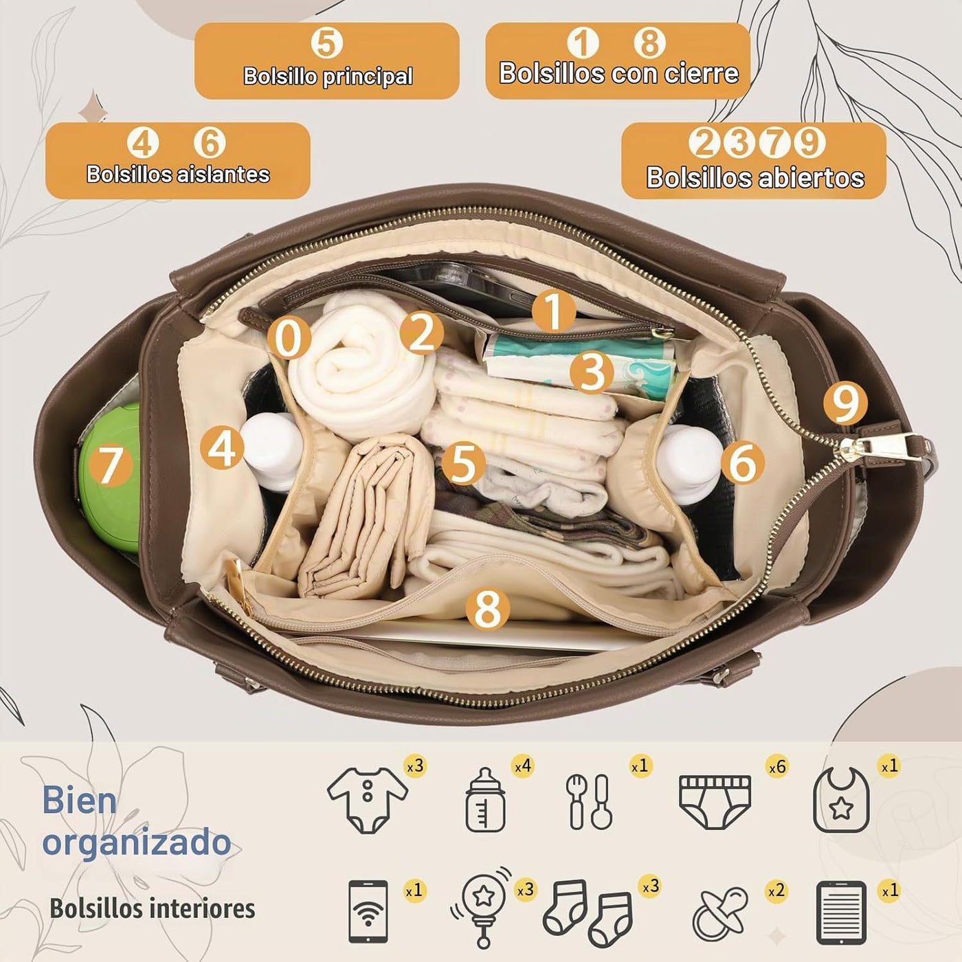 Miss Fong Bolso de pañales de cuero con diseño a cuadros, mochila d...