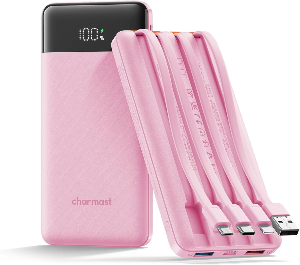 charmast Cargador portátil de carga rápida, 4 cables incorporados,...
