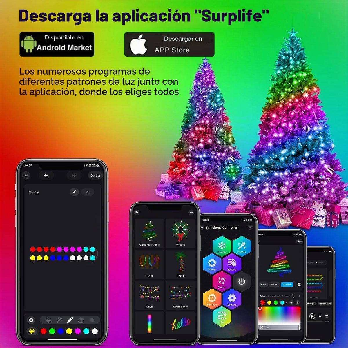 2win2buy - Cadenas de luces para árbol de Navidad con aplicación in...
