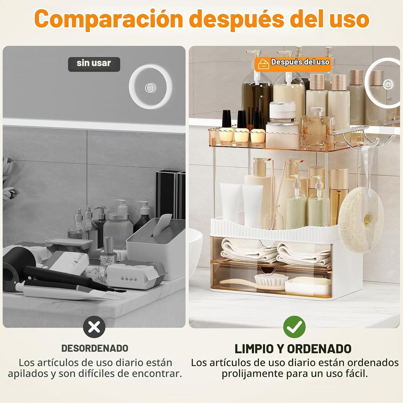 TasticTotes Organizador de mostrador de baño con soporte para secad...