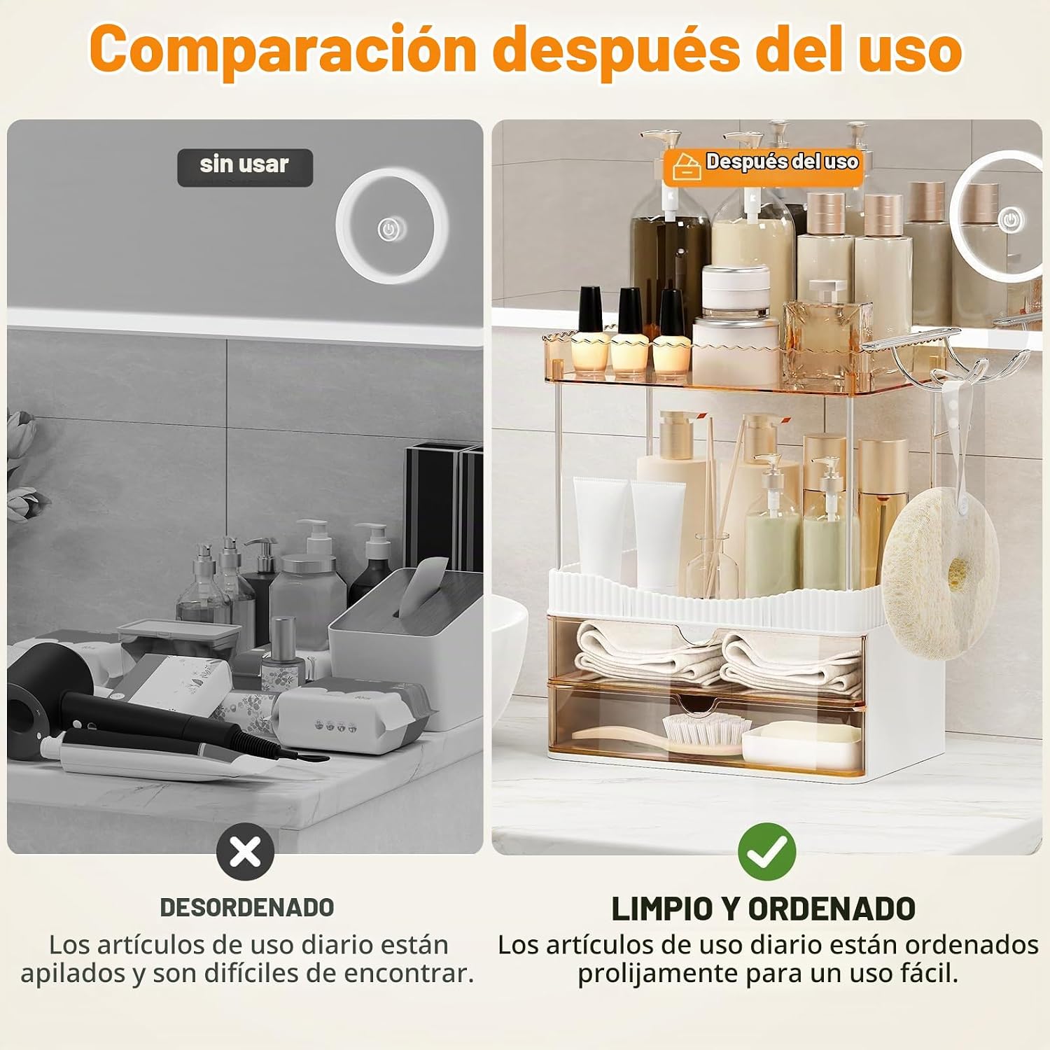 TasticTotes Organizador de mostrador de baño con soporte para secad...