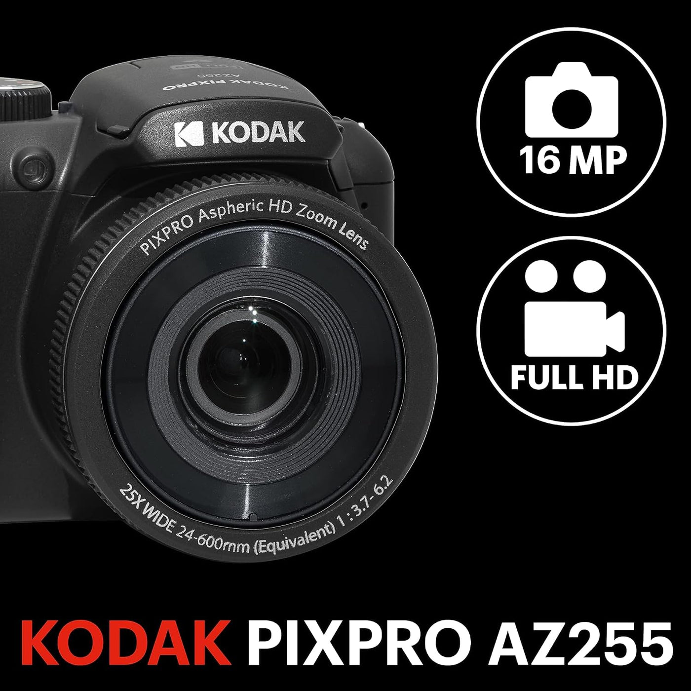 KODAK PIXPRO AZ255 - Cámara digital de 16 MP, zoom óptico de 25x, A...