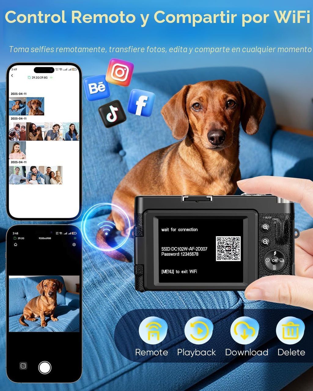 Cámara digital 4K mejorada 2026 de 64 MP WiFi con pantalla abatible...