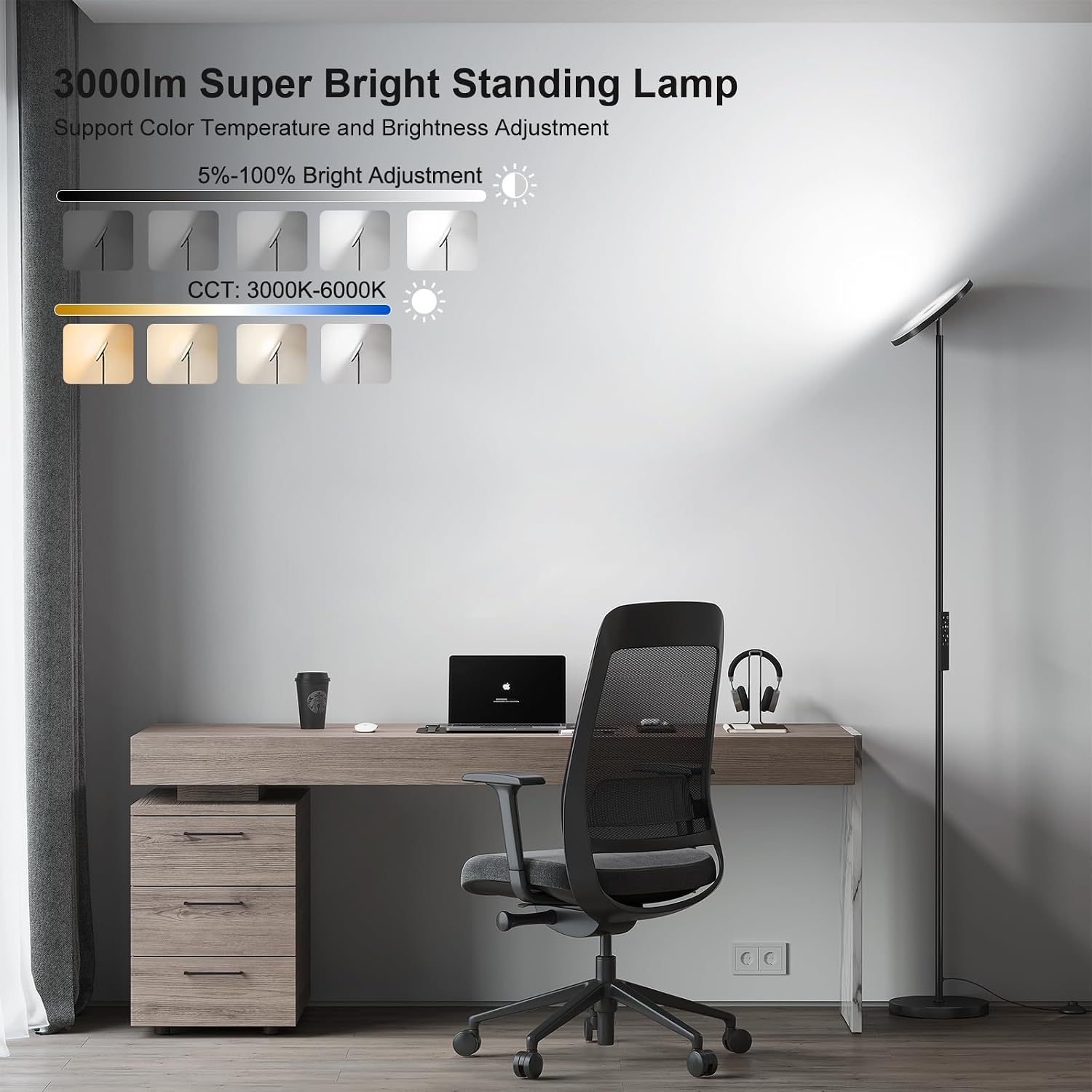 SUNMORY Lámparas de pie para sala de estar, lámpara de pie LED súpe...