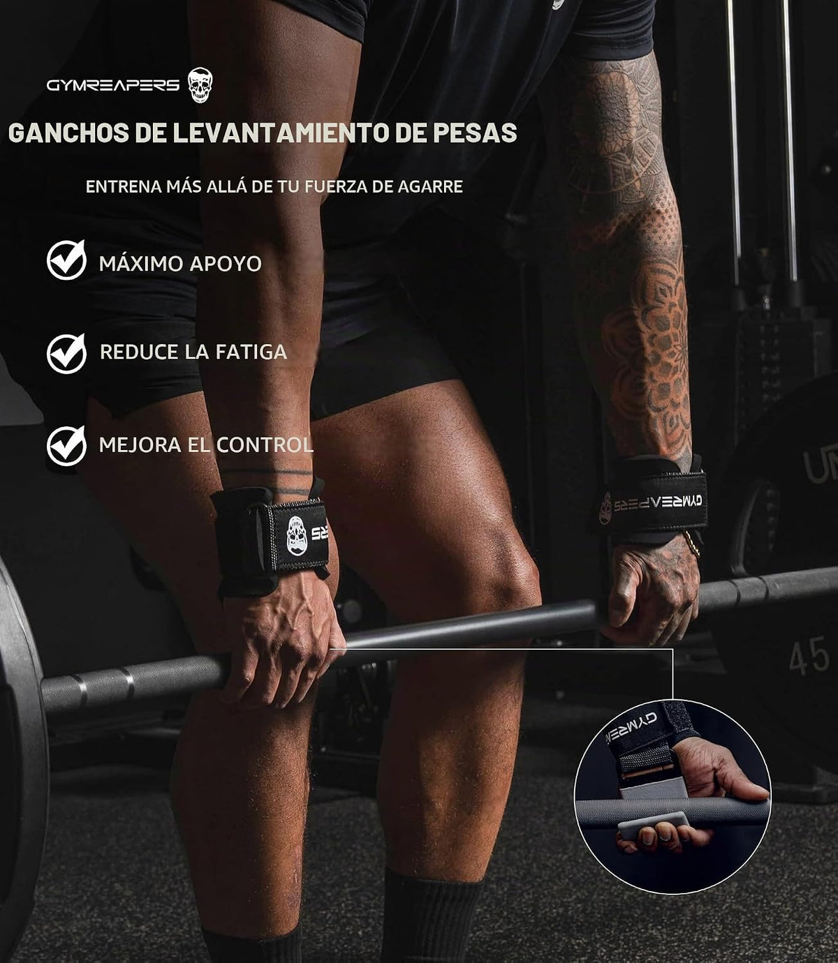 Ganchos para levantamiento de pesas Gymreapers (par), correas de mu...