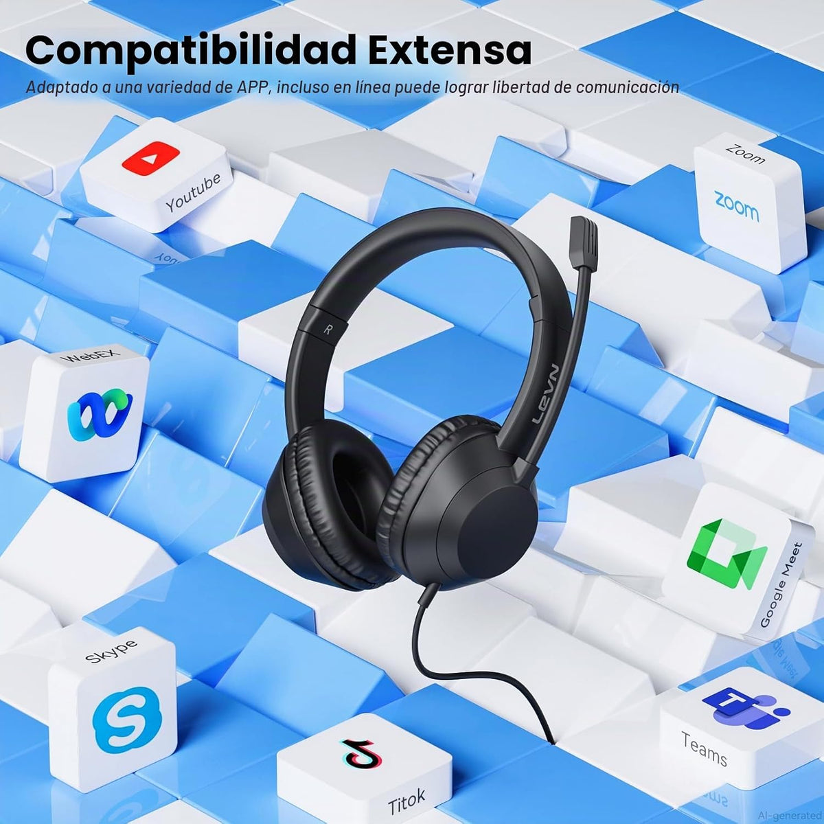 LEVN Auriculares con micrófono, auriculares USB con micrófono para...