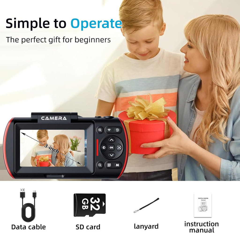 RAZPLYN Cámara digital 4K para fotografía WiFi 180° pantalla abatib...