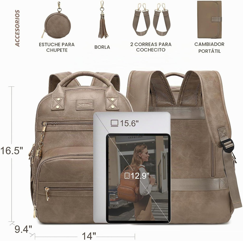 ROSEGIN Mochila para Pañales de Cuero Vegano Premium con Cambiador...