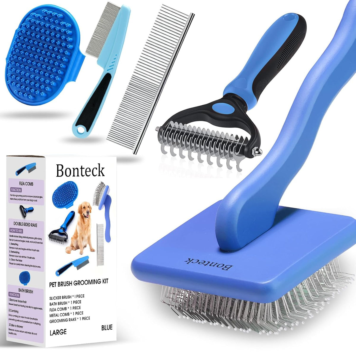 Bonteck Juego de Cepillo Alisador para Perros para Kit de Aseo 4 Pi...
