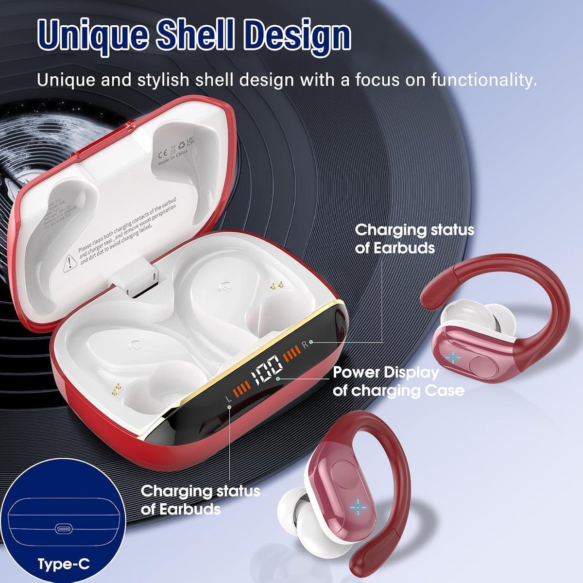 Qecnato 75H Deportes Auriculares inalámbricos Bluetooth 5.4 Auricul...