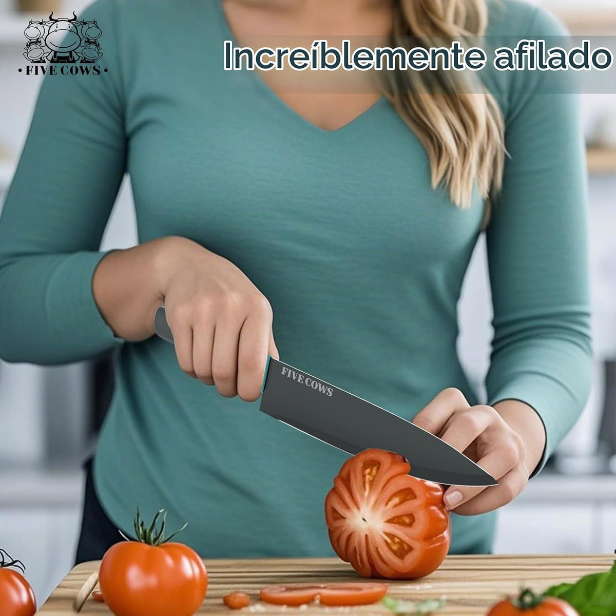 Juego de 14 cuchillos de cocina con afilador alemán de acero inoxid...