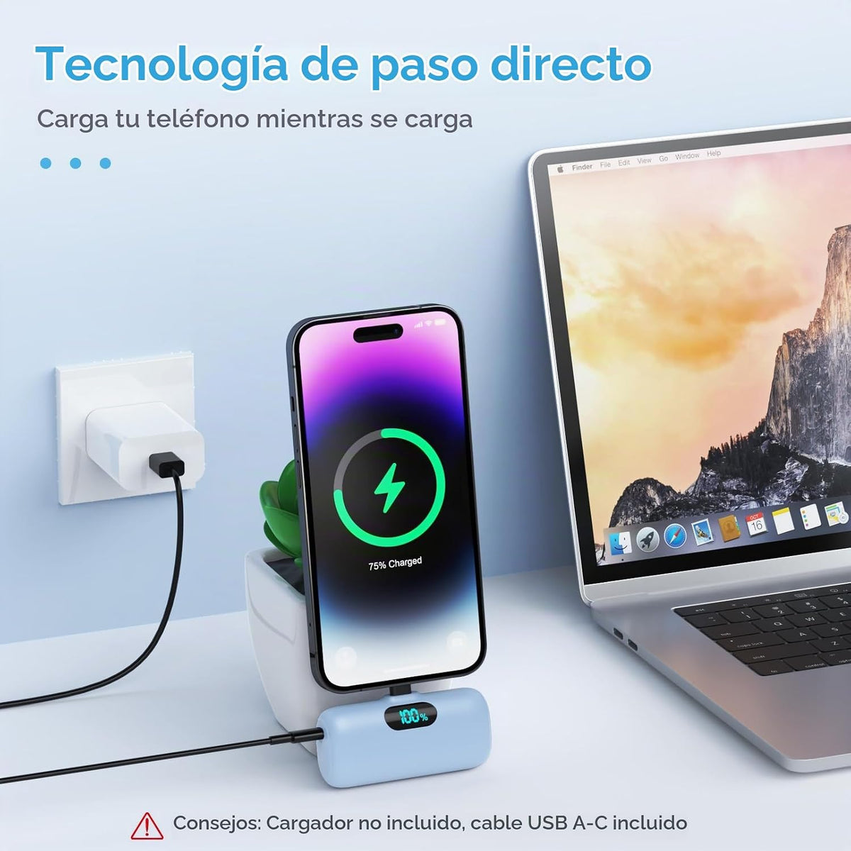 Mini cargador portátil USB C, batería mejorada de carga rápida PD d...