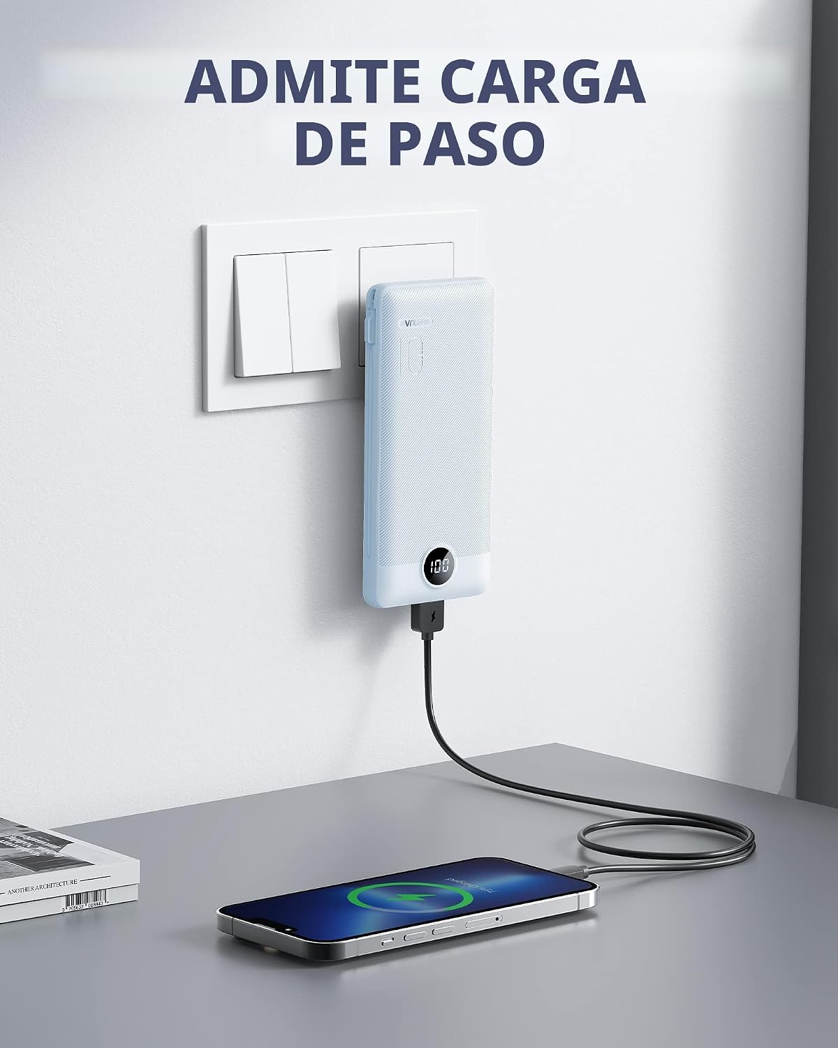 Cargador portátil VRURC, cables incorporados del banco de energía y...