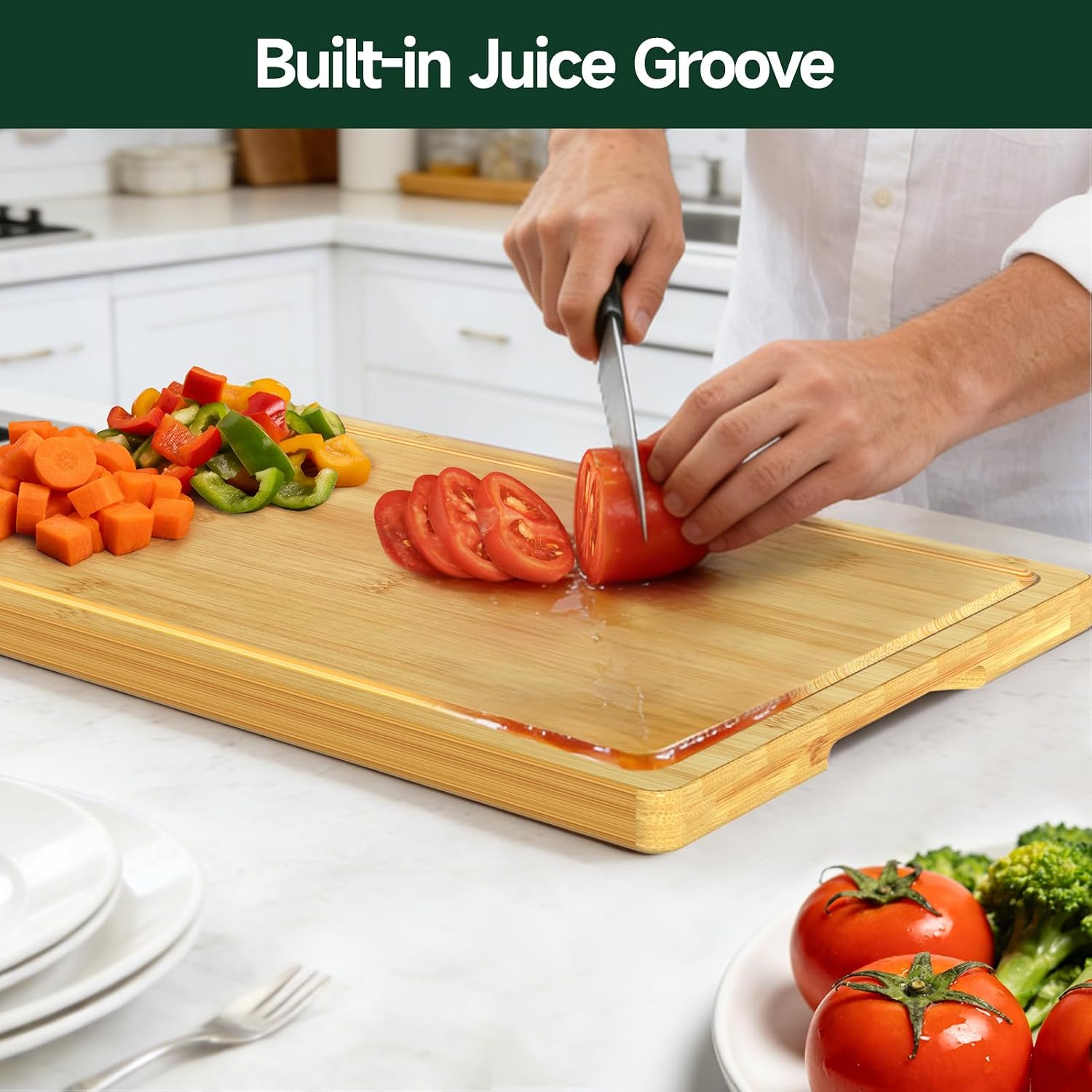 Zeawec Juego de 3 tablas de cortar de bambú para cocina, tablas de...