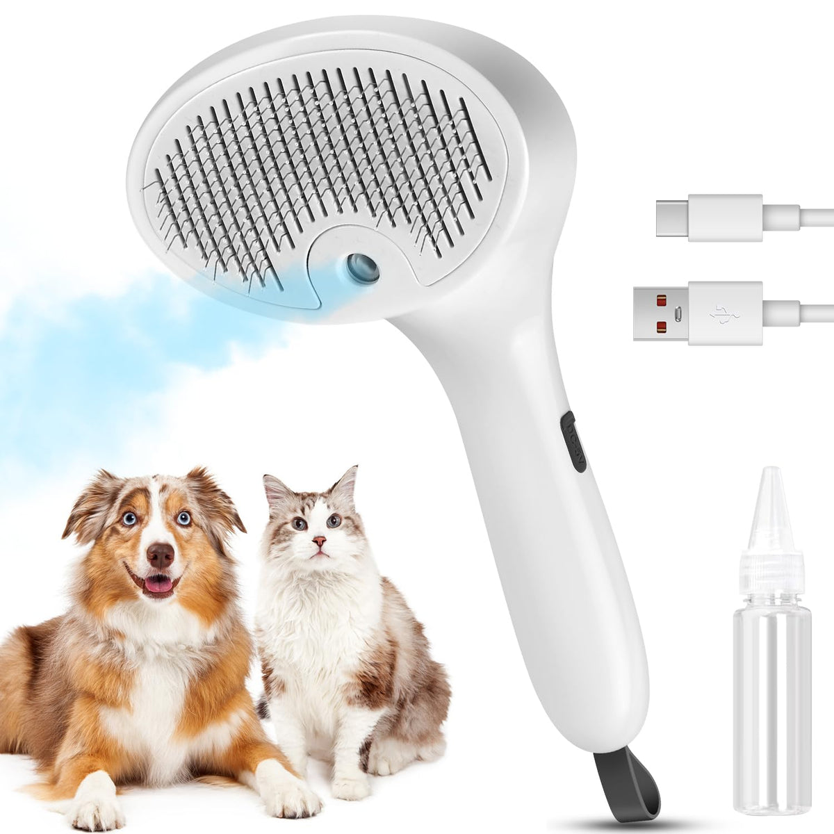 Cepillo de vapor para mascotas para perros y gatos, 4 en 1, cepillo...