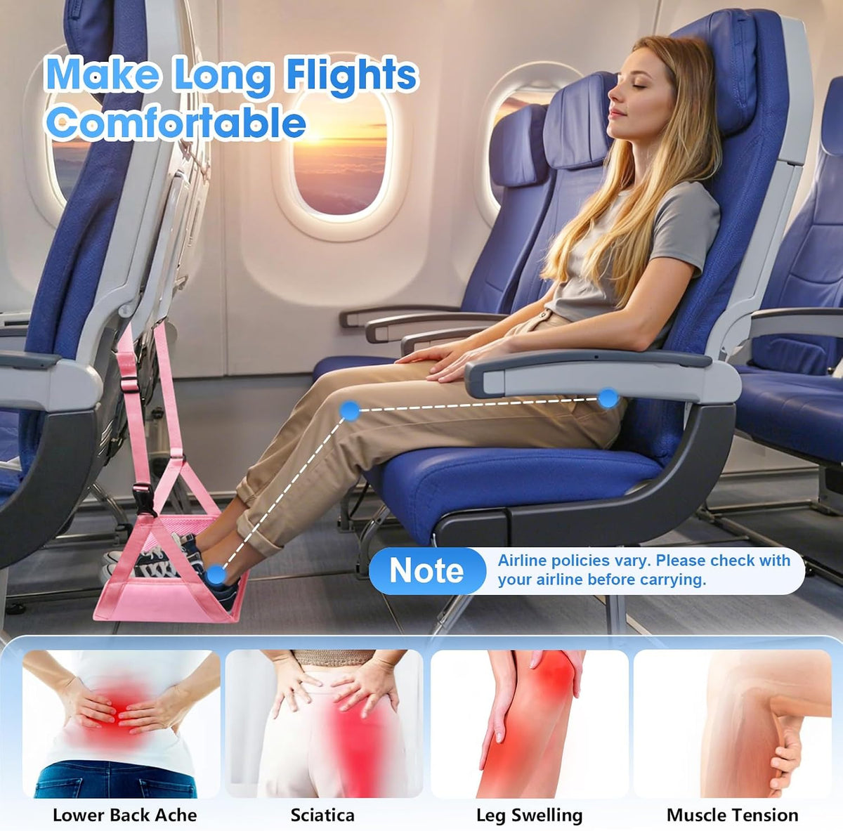 ExploreBliss Reposapiés para avión, hamaca ligera para viajes en av...