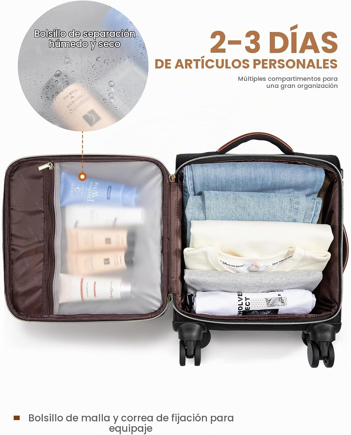 LOVEVOOK Equipaje de mano para debajo del asiento con ruedas, equip...